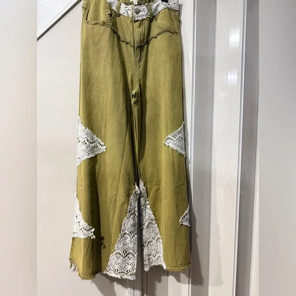 New POL CROCHET TRIM OLIVE PANTS SZ S M L $88 retail - Picture 2 of 4